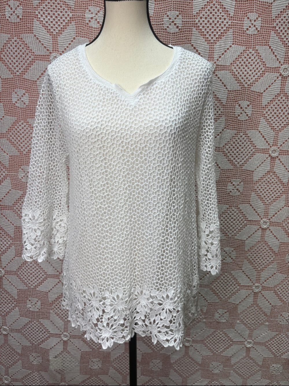 Alfred Dunner White Lace Top | Lined | L